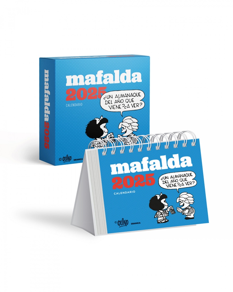 Calendario 2025 Mafalda. Escritorio turquesa CON CAJA