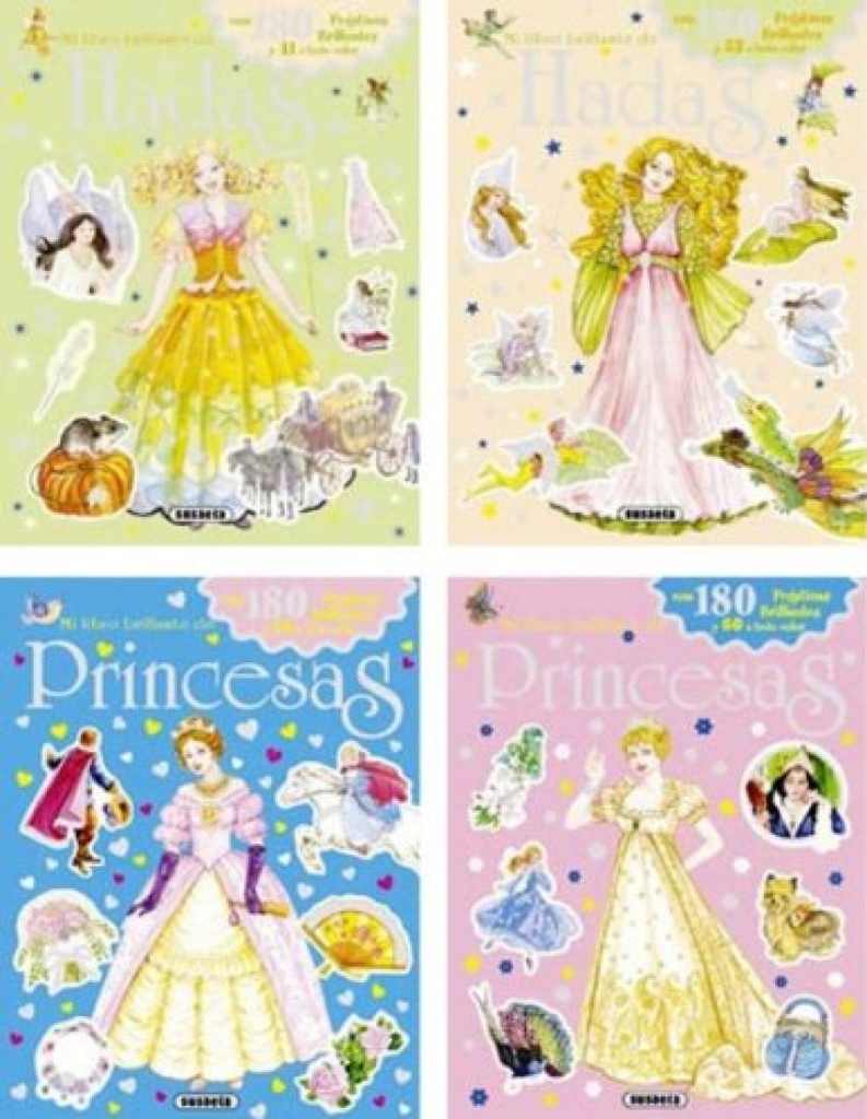 Mi libro brillante de hadas y princesas con pegatinas (4 Títulos)