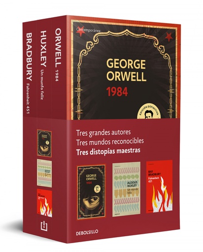 [9788466359542] DISTOPÍAS MAESTRAS (PACK QUE INCLUYE: 1984, FAHRENHEIT 451 Y UN MUNDO FELIZ)