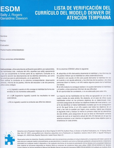 [9788494032240] Lista de verificación del Currículo del Modelo Denver de Atención Temprana