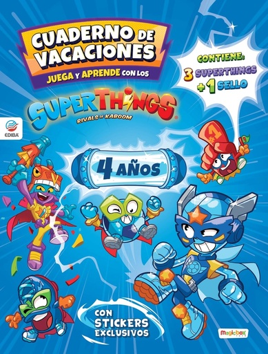 [9788419011084] Cuaderno de Vacaciones juega y aprende Superthings Guardians of Kazoom para 4 añ