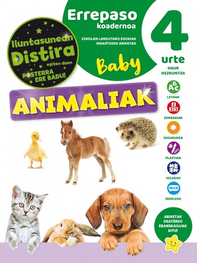 [9788491789611] EUSKERA CUADERNO DE REPASO 4 AÑOS ANIMALES BABY