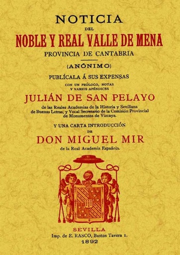 [9788490011591] Noticia del Noble y Real Valle de Mena Provincia de Cantabria